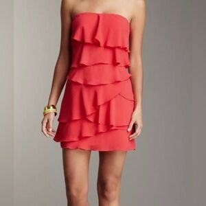 BCBGMaxazria Raspberry Tiered Chiffon Strapless Ginger Cocktail Dress Women SZ 4